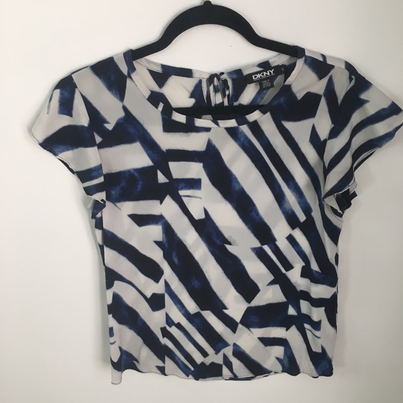 Dkny Tops - DKNY Silk Blouse Navy White Blue EUC